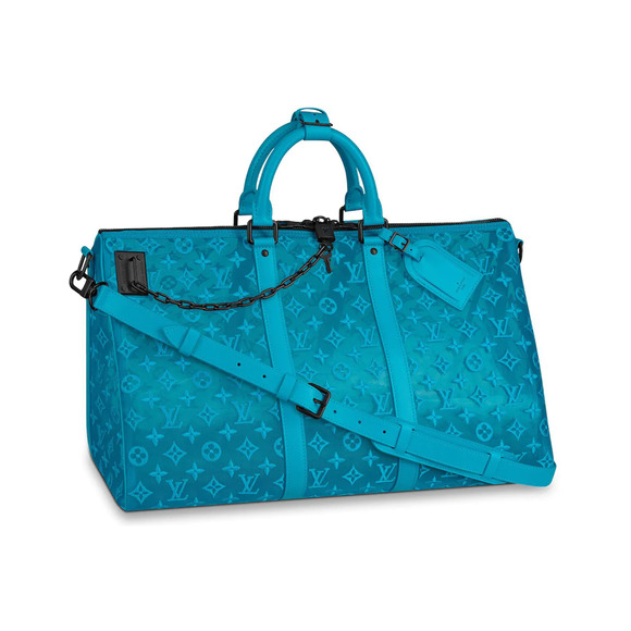 Louis Vuitton Keepall Bandouliere 50 Triangle Mesh Blue Black Weekend Travel Bag - Picture 1 of 11